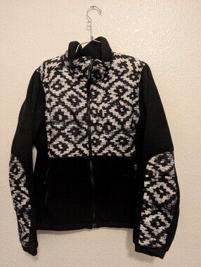 North Face Denali Women's Full Zip Jacket Small Black Geometric Pattern